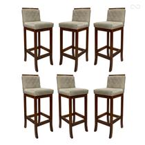 Kit 6 Banquetas Média de Madeira Maciça Nice com Encosto Matelassê Suede Bege CCS