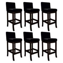 Kit 6 Banquetas Média em Madeira Estofada Capuccino Melody Suede Preto