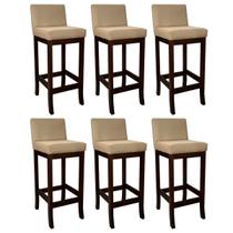 Kit 6 Banquetas Média Estofada em Madeira Maciça Capuccino Melody Suede Bege