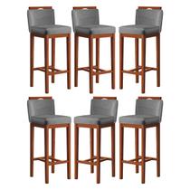 Kit 6 Banquetas Média Gourmet para Cozinha 38x92 Cm Líbia Madeira Maciça Suede Cinza CCS