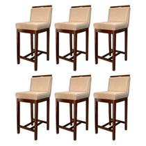 Kit 6 Banquetas Média Gourmet para Cozinha Líbia Madeira Capuccino Suede Bege CCS