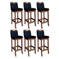 Kit 6 Banquetas Média Milão com Encosto 94 Cm Madeira Maciça Suede Preto CCS