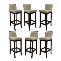 Kit 6 Banquetas Média para Ilha de Cozinha Nice Madeira Maciça Matelassê Suede Bege CCS