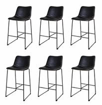 Kit 6 Banquetas Munich Estofadas Pretas com Encosto 74cm Kit 6 Banquetas Munich Estofadas Pretas com Encosto 74cm