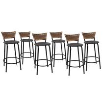 Kit 6 Banquetas Para Balcão 60cm Preta Junco Cappuccino Balcão Bistrô Bar Cozinha Americana Área de Lazer Churrasqueira Kit 6 Banquetas Para Balcão 60cm Preta Junco Cappuccino Balcão Bistrô Bar Cozinha Americana Área de Lazer Churrasqueira