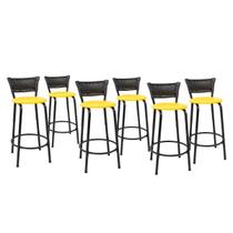 Kit 6 Banquetas Para Bancada 60cm Preta Junco Preto Balcão Ilha Bistrô Bar Cozinha Gourmet Área de Lazer Piscina