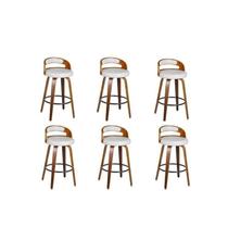 Kit 6 Banquetas para Cozinha Altas Giratórias Madeira Roma Rivatti Branco