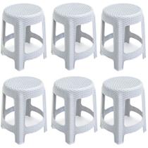 Kit 6 Banquetas Premium Rattan Plástica Branca Para Cozinha Arqplast