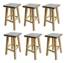 Kit 6 Banquete Media Hardman Madeira Natural Assento Quadrado MDF Branco Kit 6 Banquete Media Hardman Madeira Natural Assento Quadrado MDF Branco