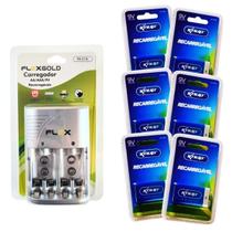 Kit 6 Bateria Recarregáv 9v + Carreg Bateria Pilha Aa/aaa/9v