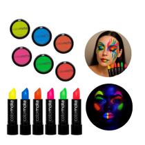 Kit 6 Batons Neon 6 Pancakes Colormake Maquiagem Artística Festa Fantasia Teatro Carnaval Profissional Fluor