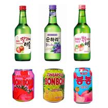 Kit 6 Bebidas Coreana Soju e Suco Bon Bon