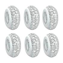 Kit 6 Berloques Separadores com Zircônia Cristal Prata 925