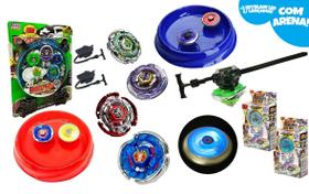 Kit 6 Beyblade Led com Arena Pista 4 Lançador Pegasus Beyblad Piao Led Bey Blade