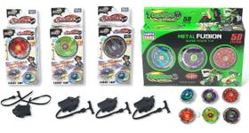 Kit 6 Beyblade Metal C/Luz Led Speed Light + 4 Lançadores