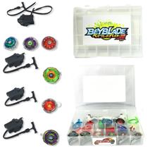 Kit 6 Beyblade Pião Tornado Metal Fusion + 4 Lançadores + Maleta