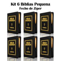 Kit 6 Bíblias Sagradas Pequena Zíper - Preta - 9x13 cm