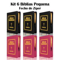 Kit 6 Bíblias Sagradas Pequena Zíper - Preta e Pink - 13x9 cm