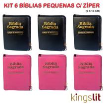 Kit 6 Bíblias Sagradas Pequena Zíper - Preta e Pink - 9X13 cm - REI DAS BIBLIAS