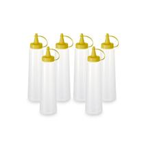 Kit 6 Bisnagas Plásticas Transparentes Com Tampa Em Cores 400ml Amarelo