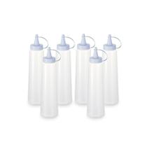 Kit 6 Bisnagas Plásticas Transparentes Com Tampa Em Cores 400ml Branco