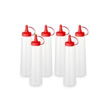 Kit 6 Bisnagas Plásticas Transparentes Com Tampa Em Cores 400ml Vermelho