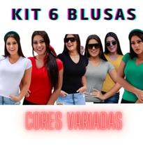 Kit 6 Blusas Camiseta Feminina Gola V Babylook Básica Lisa