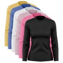 Kit 6 Blusas Feminina Dry Academia Camiseta Segunda Pele Manga Longa Proteção Solar UV