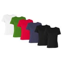 Kit 6 Blusas Feminina Tshirt Camiseta DF Manga Curta Algodão Básica Lisa Premium