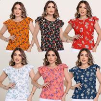 Kit 6 Blusinhas Crepinho Social Feminina Estampas Lindas Kit 6 Blusinhas Crepinho Social Feminina Estampas Lindas