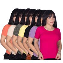 Kit 6 Blusinhas Feminina Canelada Cores Variadas Básica Casual T-Shirt Kit 6 Blusinhas Feminina Canelada Cores Variadas Básica Casual T-Shirt