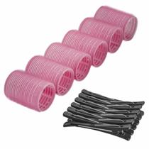 Kit 6 Bobs Formador de Cachos Para Cabelo 44mm + 12 Clips Bico de Pato Salão de Beleza Casa