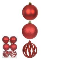 KIT 6 BOLA DECORADA NATAL VERMELHO 8cm MISTA - Flor Arte