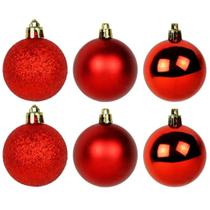 Kit 6 Bolas 8cm Grande Vermelhas Decoração Para Árvore Natal