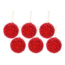 Kit 6 Bolas de Árvore de Natal Decorada Glitter Vermelho 10cm Cromus