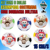 Kit 6 Bolas de Futebol Infantil 15cm Estampada Costurada Borracha Butílica