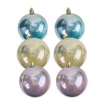 Kit 6 Bolas de Natal 8 cm Coloridas Lisa Brilhante para Árvore Natalino