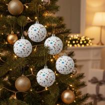 KIT 6 Bolas de Natal Decorativa Enfeite para Arvore Natal Bolinha Decoração Natal Branco 5/6/7/8cm