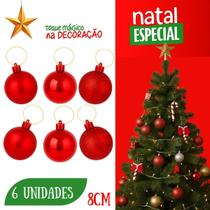 Kit 6 Bolas de Natal Douradas Decorativas Enfeites Fosco, Brilhante e Glitter para Árvore de Natal 8cm