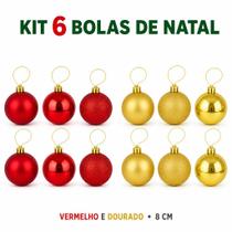 Kit 6 Bolas de Natal Douradas Decorativas Enfeites Fosco, Brilhante e Glitter para Árvore de Natal 8cm Kit 6 Bolas de Natal Douradas Decorativas Enfeites Fosco, Brilhante e Glitter para Árvore de Natal 8cm