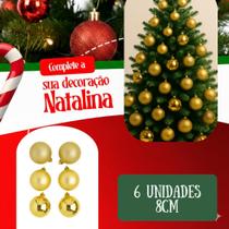 Kit 6 Bolas de Natal Douradas Decorativas Enfeites Fosco, Brilhante e Glitter para Árvore de Natal