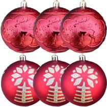 Kit 6 Bolas De Natal Enfeite Árvore De Natal Vermelha 80mm