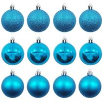 Kit 6 Bolas De Natal Mista 8cm Azul Decoração Árvore