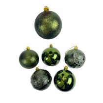 Kit 6 Bolas de Natal Mista 8cm Lisa Glitter Decorada Verde