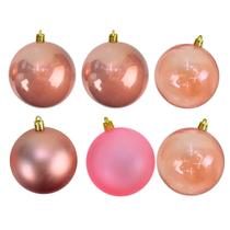 Kit 6 Bolas de Natal Mistas 8cm Rosa Lisa Fosca para Árvore Natalina