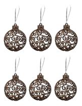 Kit 6 Bolas Dourado Velho Glitter Luxo Pendente 6 Cm Natal