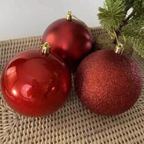 Kit 6 Bolas Natal 10cm Vermelho Mistas Glitter, Fosca e Lisa Grande - Mundial Casa