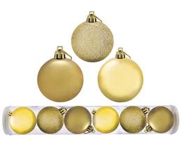 Kit 6 Bolas Natal Mista Glitter, Fosca, Lisa Dourada 7cm - Riomaster