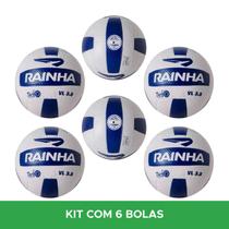 Kit 6 Bolas Vôlei 3.5 Rainha Quadra E Praia Profissional Cor Branco E Azul