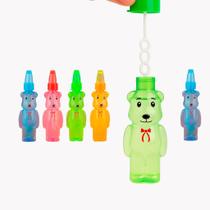 Kit 6 Bolhas Sabão Ursinho Com Apito Brinquedo Infantil Festas Crianças Passeio Parque Praia Brinde